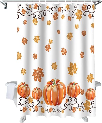 Vandarllin Cortina de ducha de hojas de arce otoñal, juego de cortinas de ducha de calabazas de acuarela de Acción de Gracias con ganchos, tela Vandarllin Cortina de ducha de hojas de arce otoñal, juego de cortinas de ducha de calabazas de acuarela de Acción de Gracias con ganchos, tela