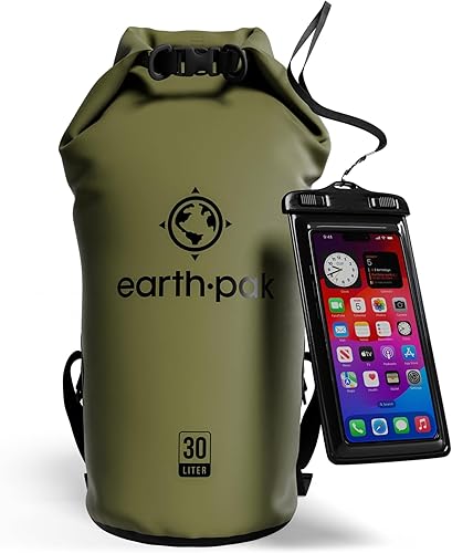 Earth Pak - Bolsa seca impermeable, mochila enrollable mantiene el equipo seco para kayak con funda impermeable para teléfono
