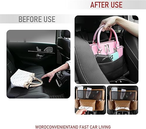 Miniatura 6 de Dewkou 1 bolsa de almacenamiento para reposabrazos de control central, bolsillo de red entre asientos, bolsa colgante de cuero multifunción para