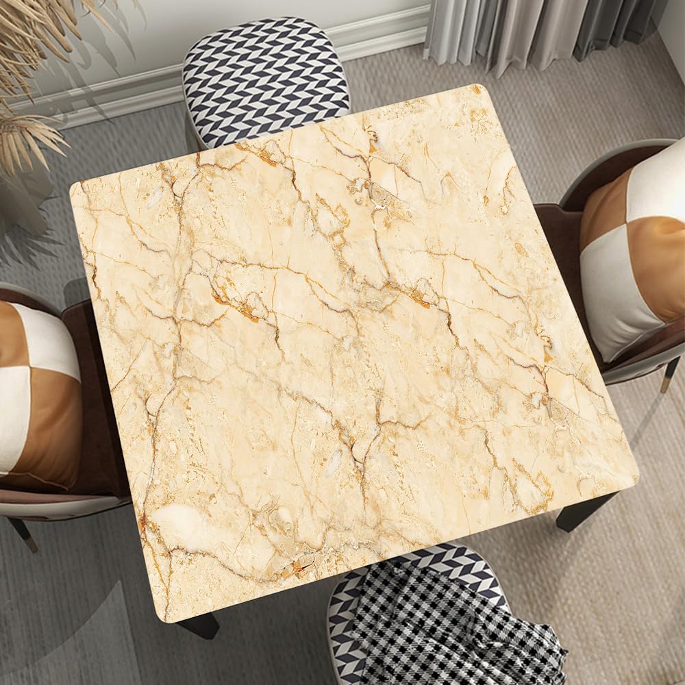 Marble Texture Background Square Fitted Tablecloth with Elastic, Luxury Home Decoration, Waterproof Washable Outdoor Table Cover, Fitted for 60"x60" Square Table, Style 392