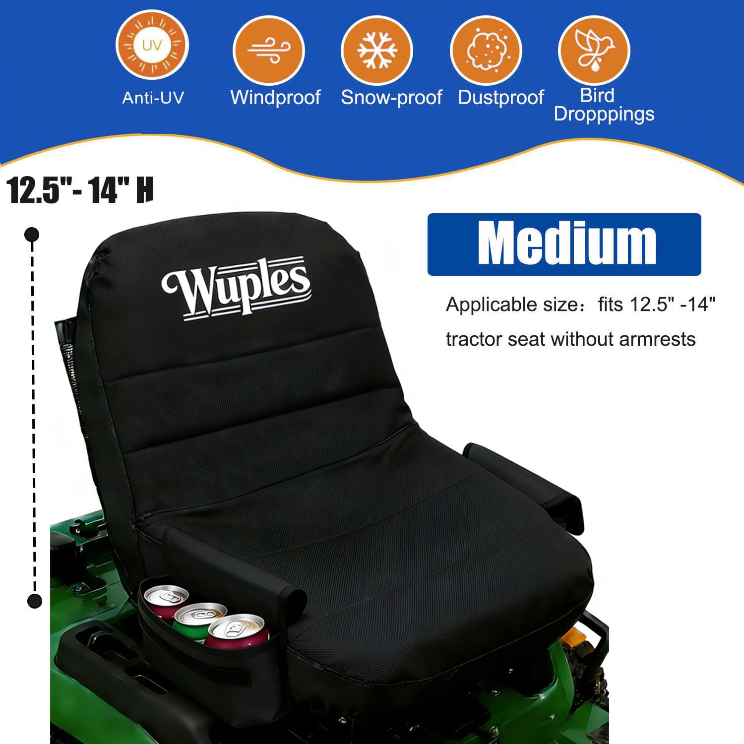 Funda de Asiento de Tractor de césped Compatible con John Deere, Cub Cadet, Kubota, Craftsman, Impermeable, 600D, Universal, Funda de Asiento Acolchada con Bolsillos para Bebidas, se Adapta a
