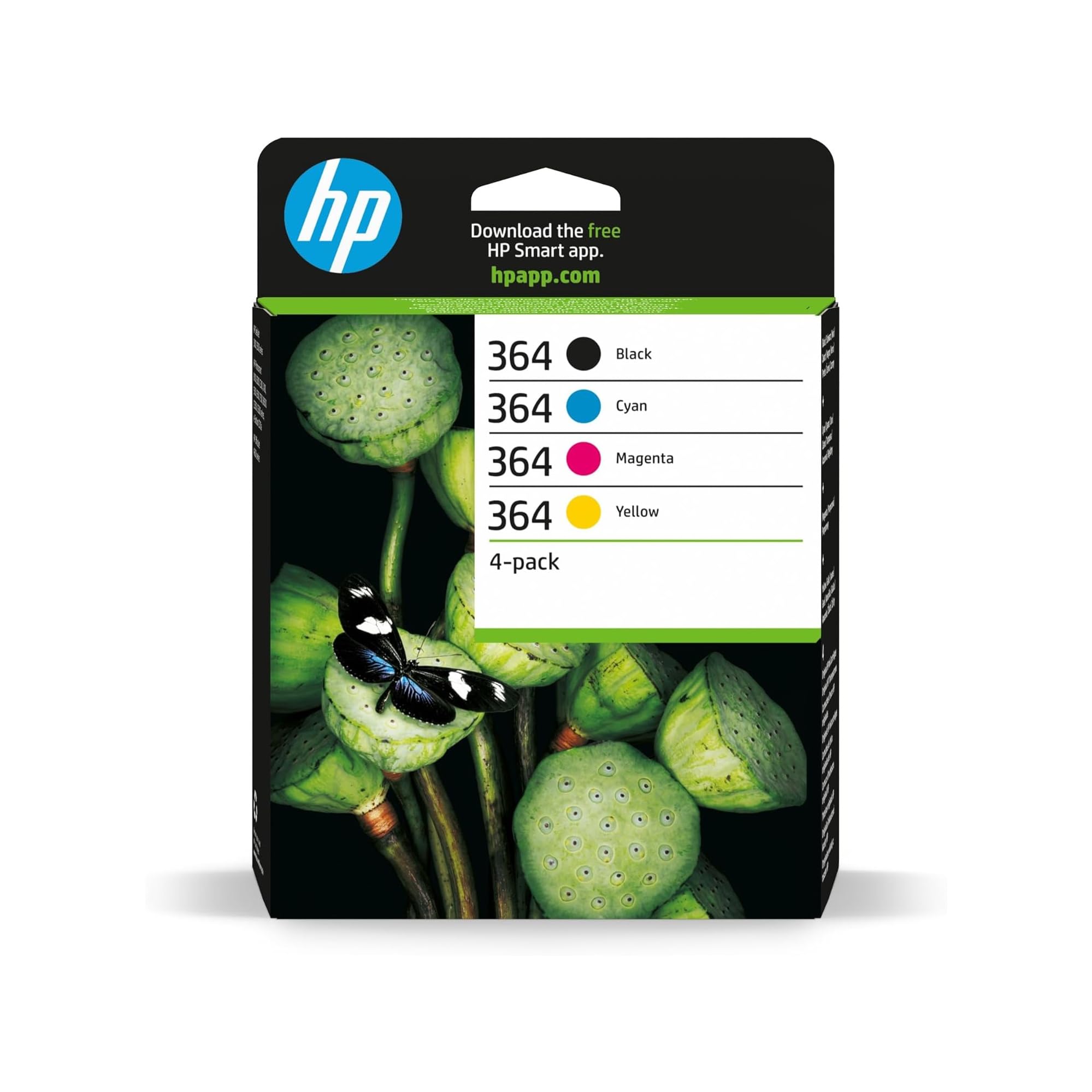 HP 364 Negro, Cian, Magenta, Amarillo, Pack de 4 Cartuchos Tinta Originales | Compatible con Photosmart 5510, 5515, 6510, 7510, OfficeJet 4620, 250 K / 300 C/M/Y páginas (N9J73AE)
