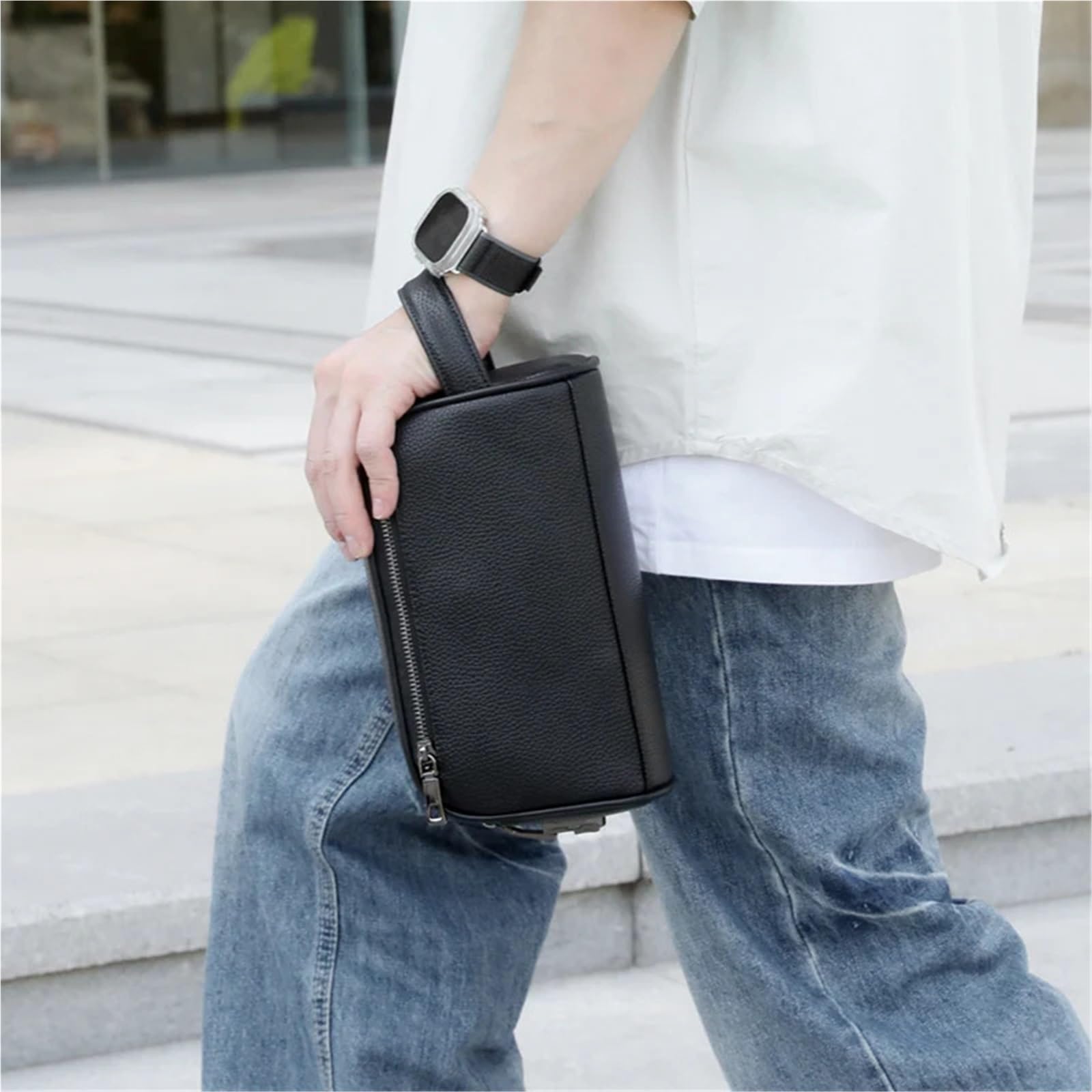 Pochette da uomo in morbida pelle con password di blocco Borsa da uomo Portafoglio rettangolare Pochette da polso for telefono