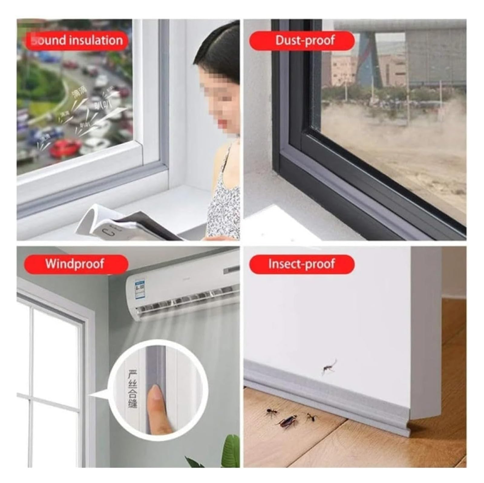 Sello para Puertas Y Ventanas, Cinta de Espuma Acústica Resistente a la Intemperie, Tira de Sellado para Ventanas, Burlete para Puertas Correderas/Aubur/40M