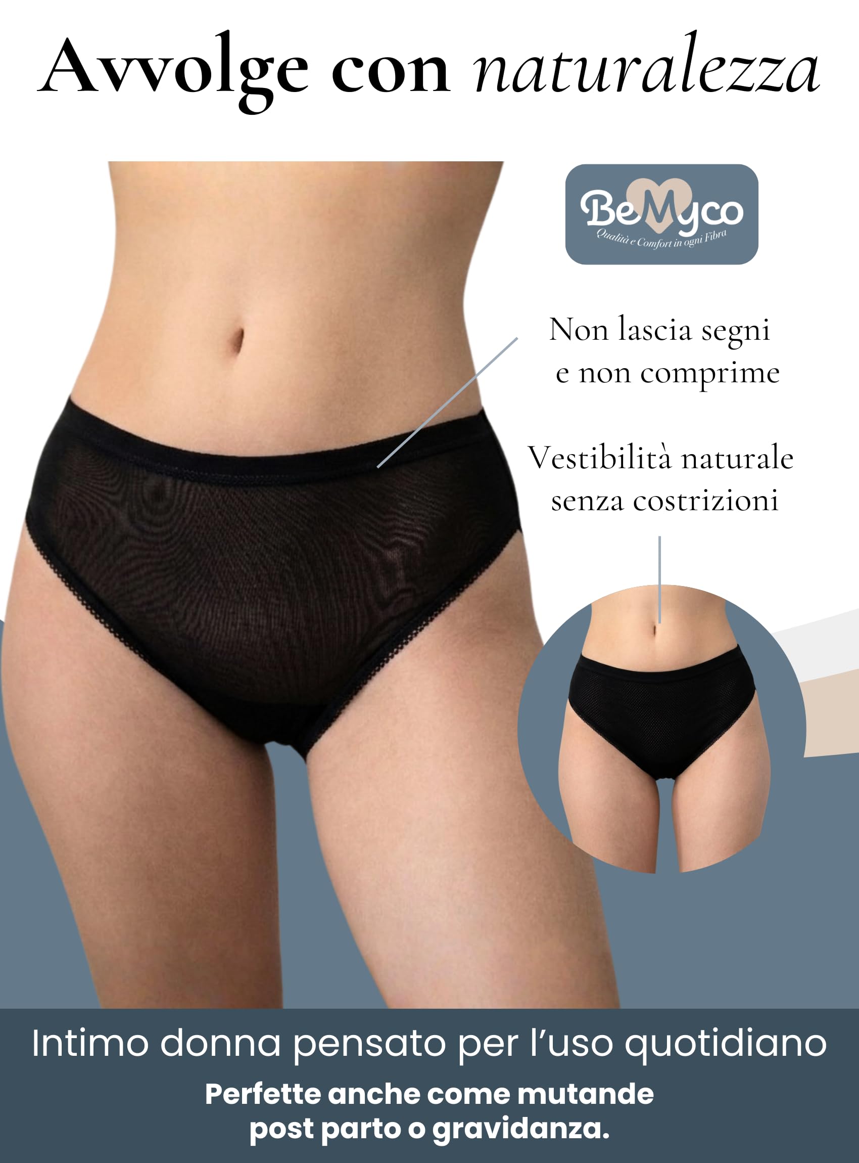 Set 6 Mutande Donna Cotone Vita Media | Slip Culotte 100% Cotone Puro, Antiallergiche | Intimo Donna Bianco/Nero | Made in Italy