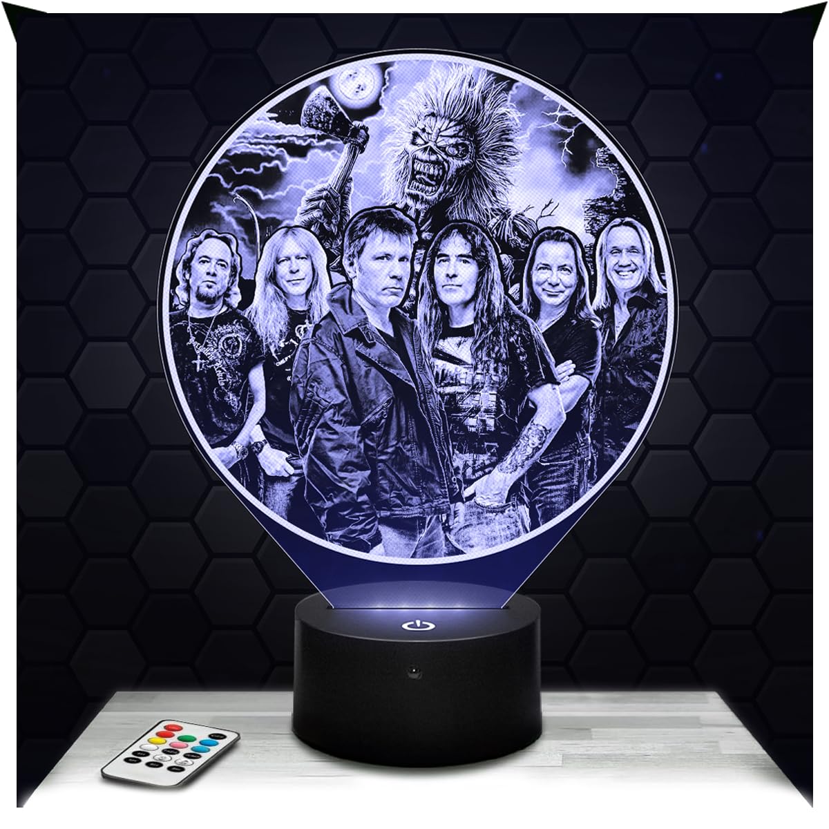 Lampephoto.fr - 3D Lamp I. Maiden Metal Music Group, Touch LED Night Light, 3D Hologram Effect, Christmas Birthday Gift Idea for Men and Women, Bedroom Decoration Object