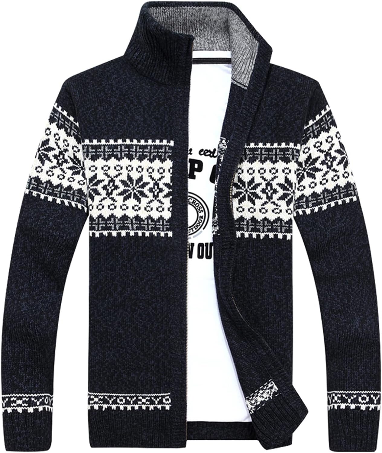 Lu's Chic Men's Cardigan Sweaters Winter Norwegian Casual Slim Fit Zip Up Fashion Sweater Jacket