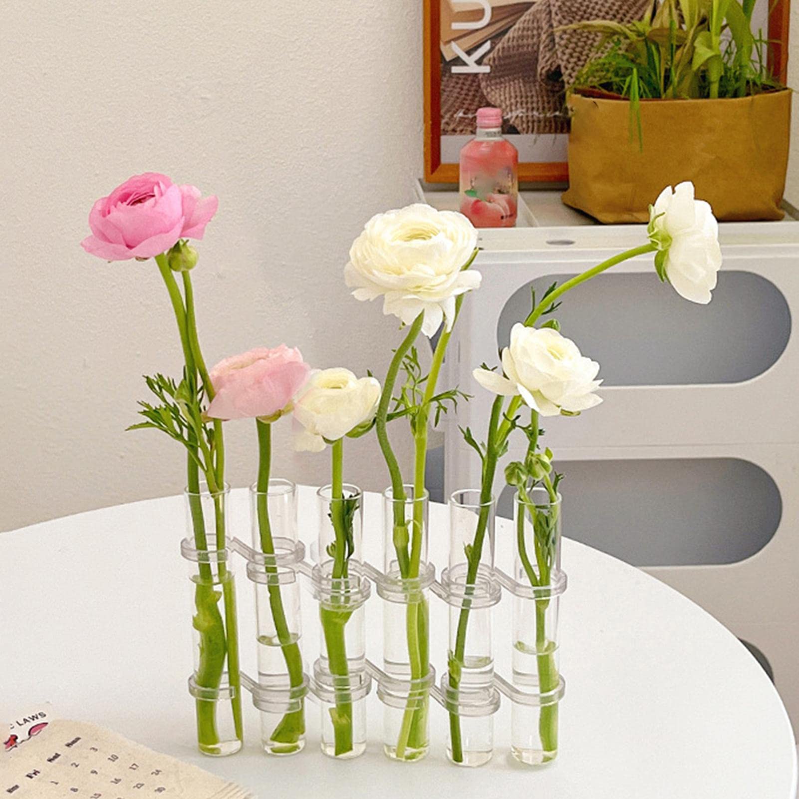RZXBB 6/8 stuks reageerbuisjes vaas, opklapbare glazen vaas, vaas, mini-vazenset, miniatuurvaas, heldere bloemenvaas, modern, decoratieve flessen voor bruiloftswoonkamer, kantoor, feest, tafeldecoratie (6 stuks/15 cm