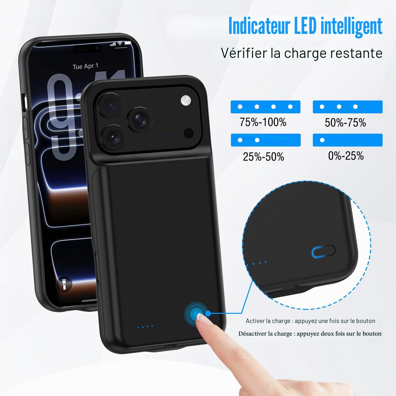 Coque De Batterie pour iPhone 17 Pro Max (6,9"), 8500 mAh, Chargeur Portable Ultra Fin pour iPhone, Chargeur De Téléphone Et Coque De Protection avec Fonction De Charge pour iPhone 17 Pro Max