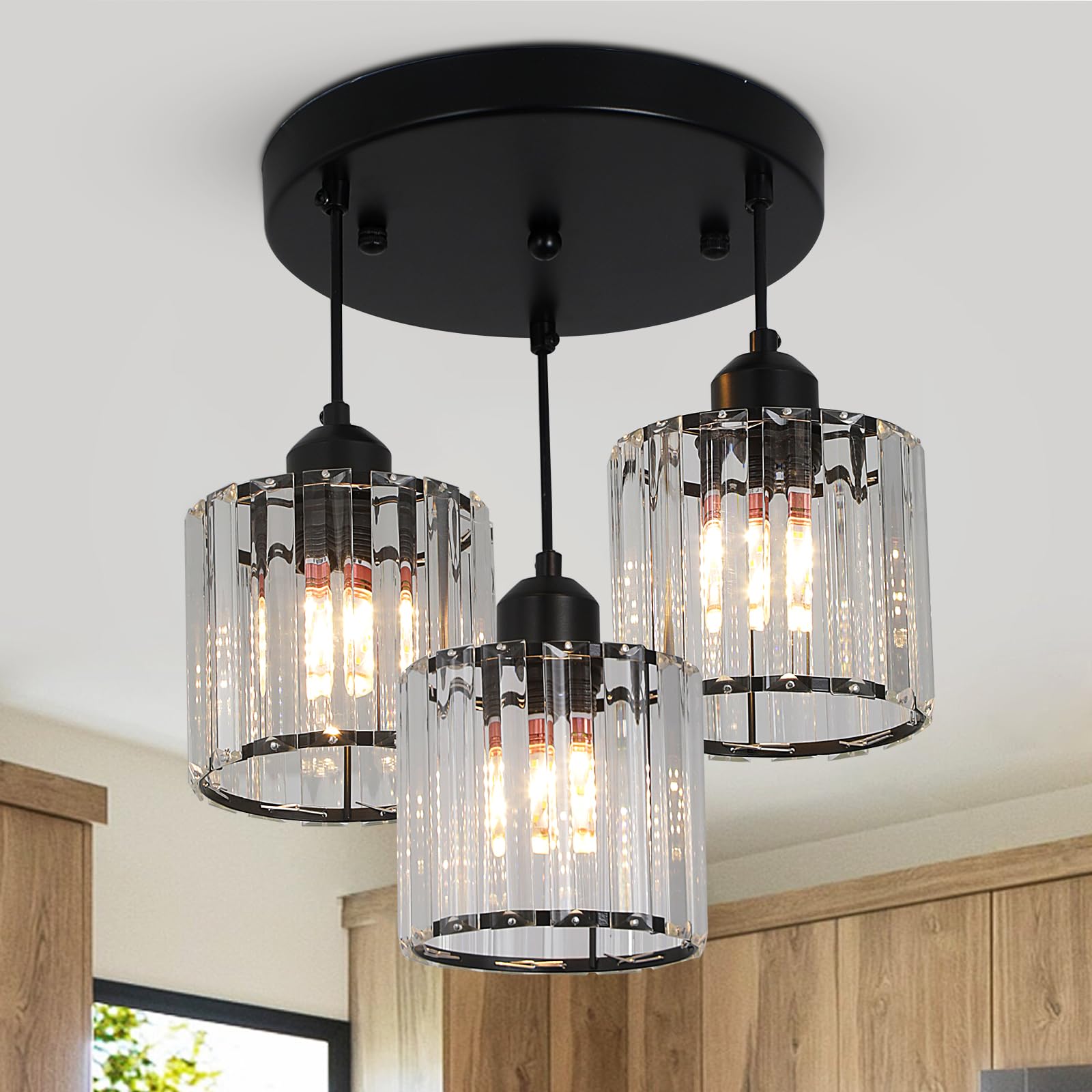 Vinilky Modern Crystal Ceiling Light Chandelier, Flush Ceiling Pendant Lighting Fixture Hanging Lamp for Kitchen Island, Living Room, Bedroom,Dining Room, Hallway,Lounge — image 1