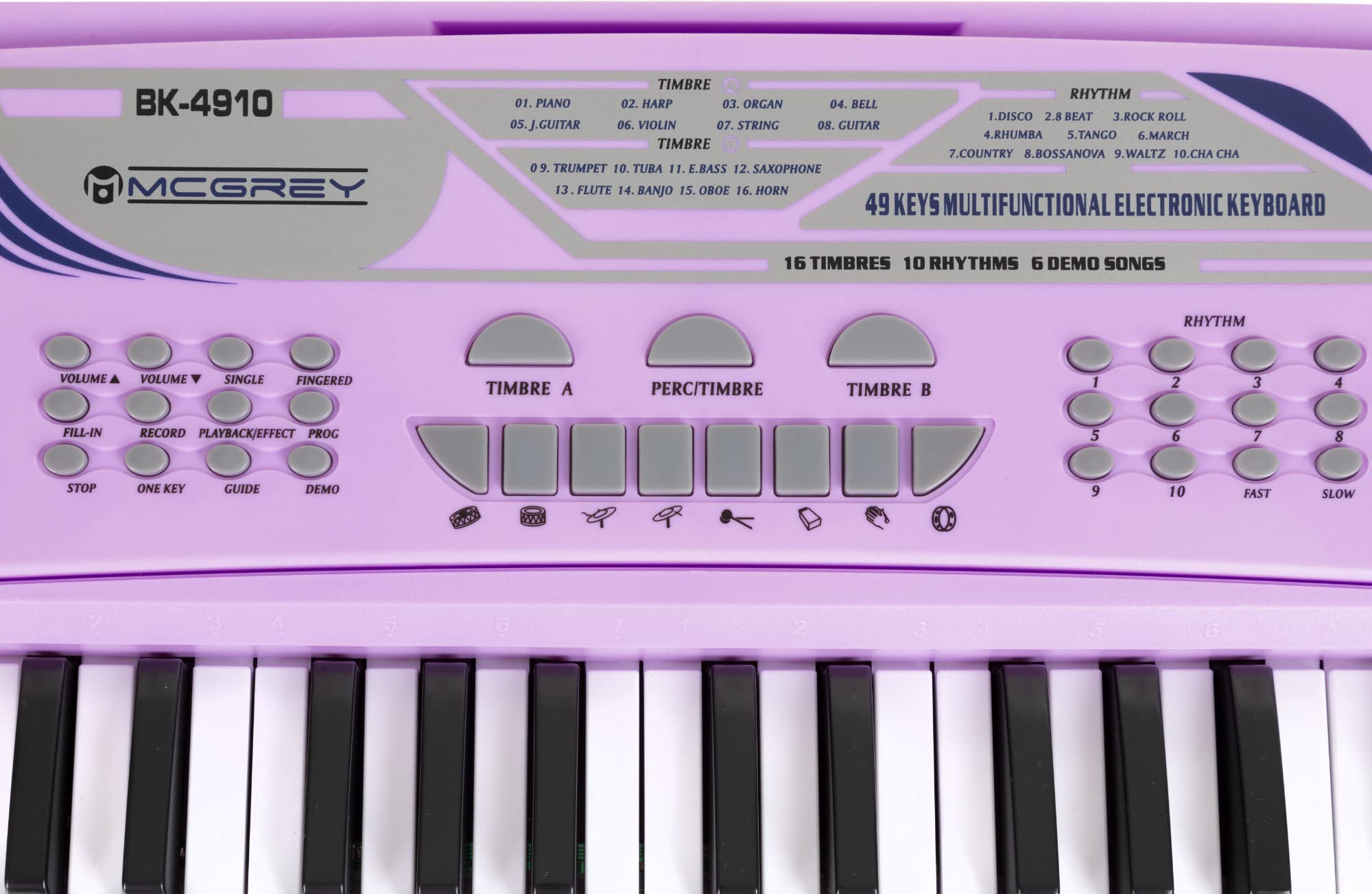 McGrey BK-4910VT Keyboard - Einsteiger-Keyboard 49 Tasten - mit 16 Sounds & 10 Rhythmen - 8 Percussion-Sounds & 6 Demo-Songs - Mikrofon & Notenhalter - Lila