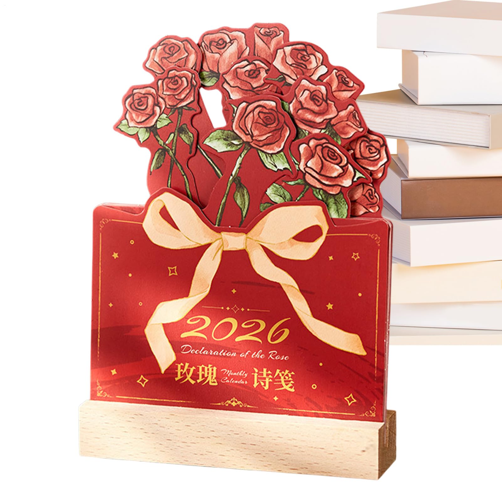 Uonguon 卓上カレンダー 2026 - 木製ベース レトロ マンスリープランナー - フラワーカレンダー 2026 年 デスクアクセサリー 卓上 装飾 花柄 デザイン - ホームデコレーション オフィス 教室 寮 アパート 先生 生徒 家族 新年パーティー 記念品