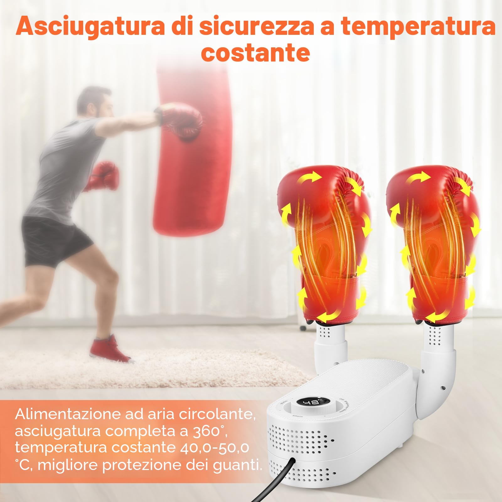 Asciuga Guantoni da Boxe, Asciuga Scarpe, Asciuga Stivali con Timer Intelligente, Design Pieghevole e Asciuga Scarpe Elettrico ad Asciugatura Rapida, Elimina Efficacemente gli Odori (Spina UE)