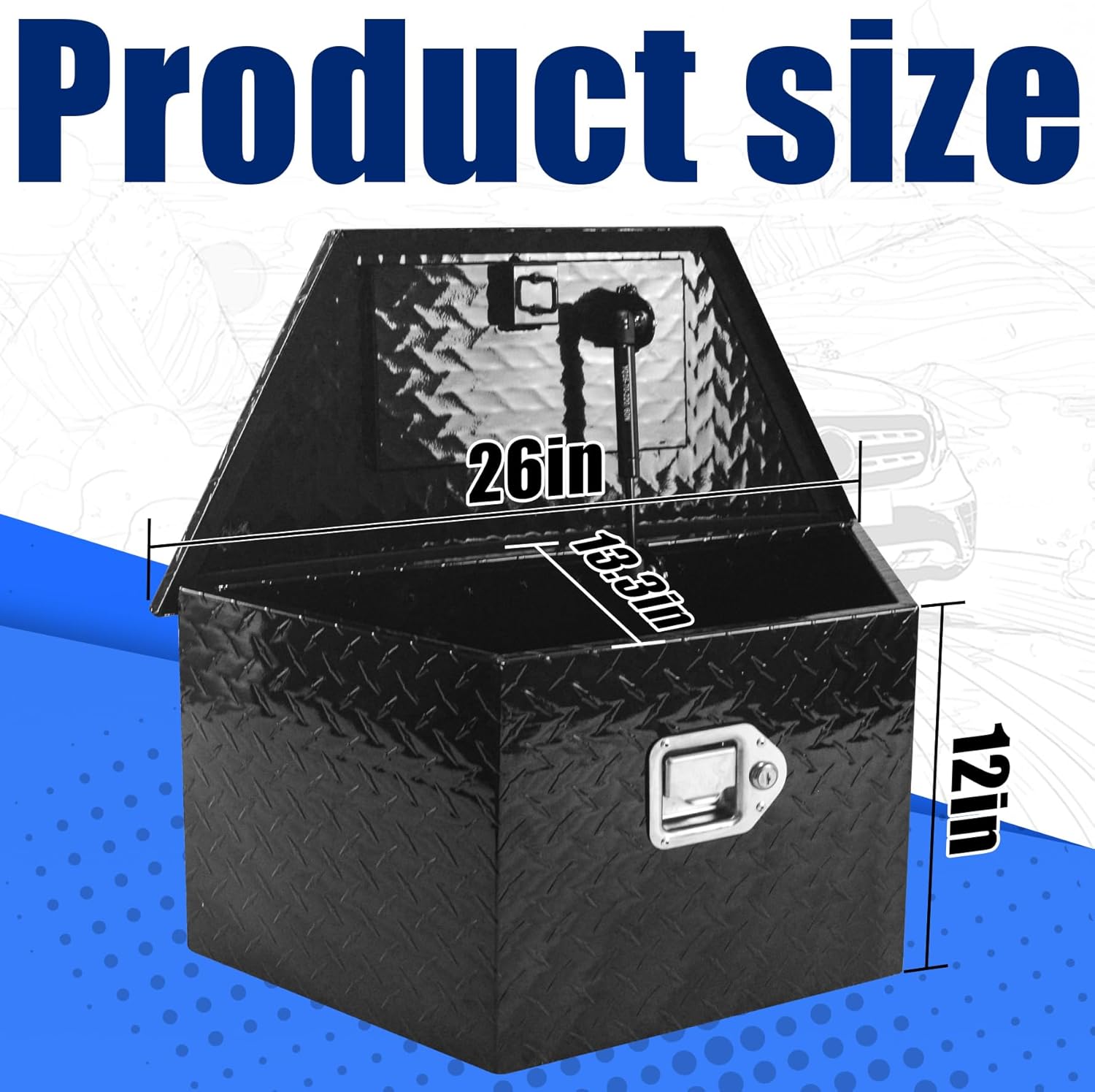 Aluminum Trailer Tongue Box 26" x 13.3" x 12" Trailer Storage Organizer Heavy Duty Truck Tool Boxes with Lock and Keys Suitable for Pick Up Truck Bed RV Trailer ATV Black