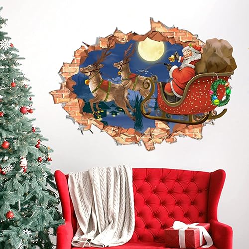 Calcomanía de pared 3D con texto en inglés "Merry Christmas", calcomanía de pared de Papá Noel, calcomanías de reno para decoración de Navidad,