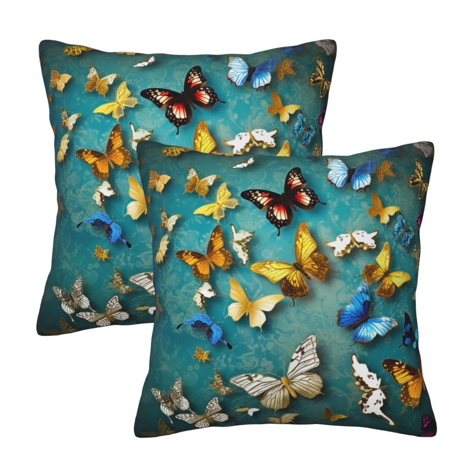 Beautiful Butterfly Throw Pillow Cases 2 Pack Square Pillowcases Soft Pillow Protectors for Couch Livingroom Sofa Bed Office Car,50x50 CM