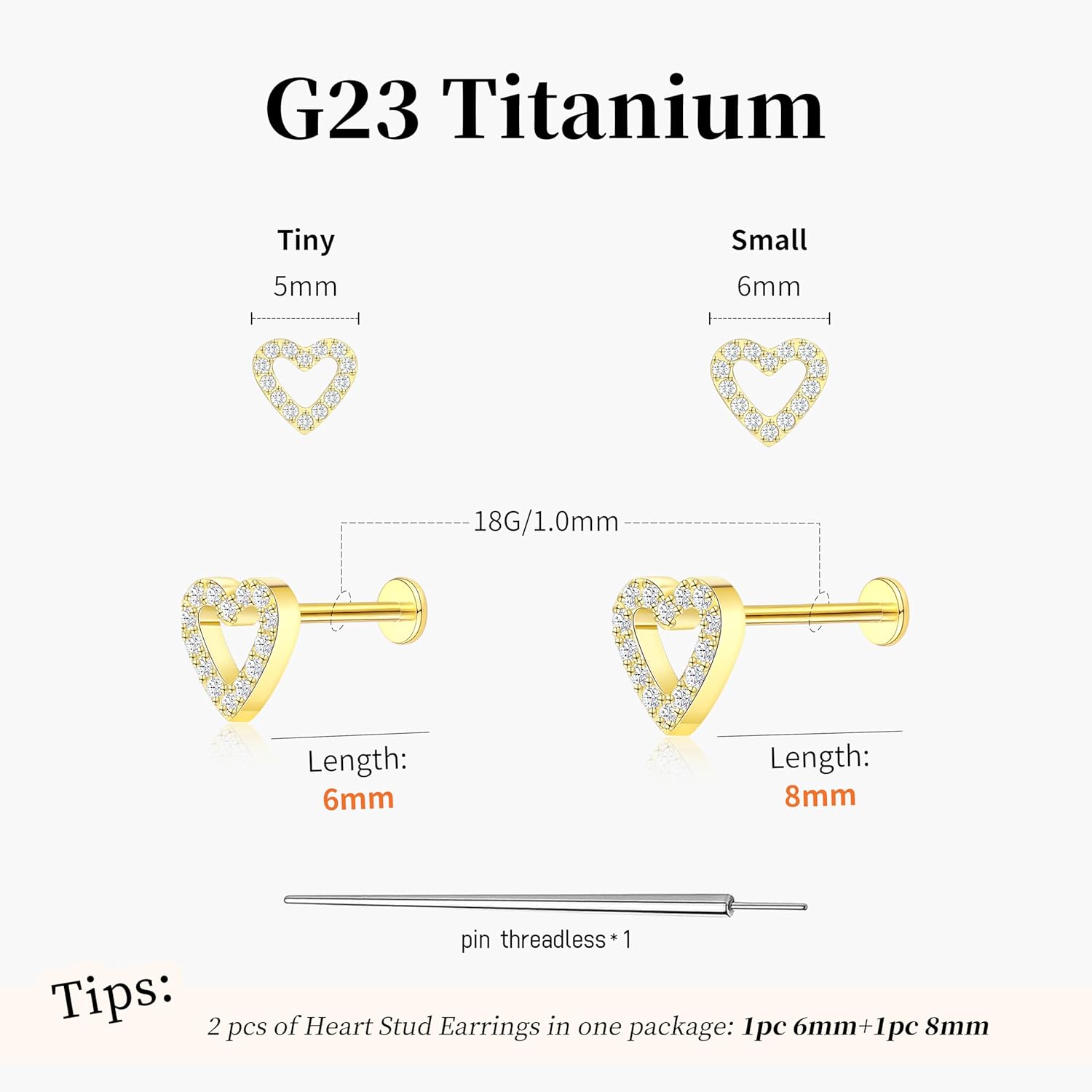 Flat Back Stud Cartilage Tragus Helix Nose Piercing Earrings Jewelry For Women Conch Threadless 18G Titanium Surgical Steel Hypoallergenic 14K Gold plated CZ Silver Small Tiny Studs - Image 2