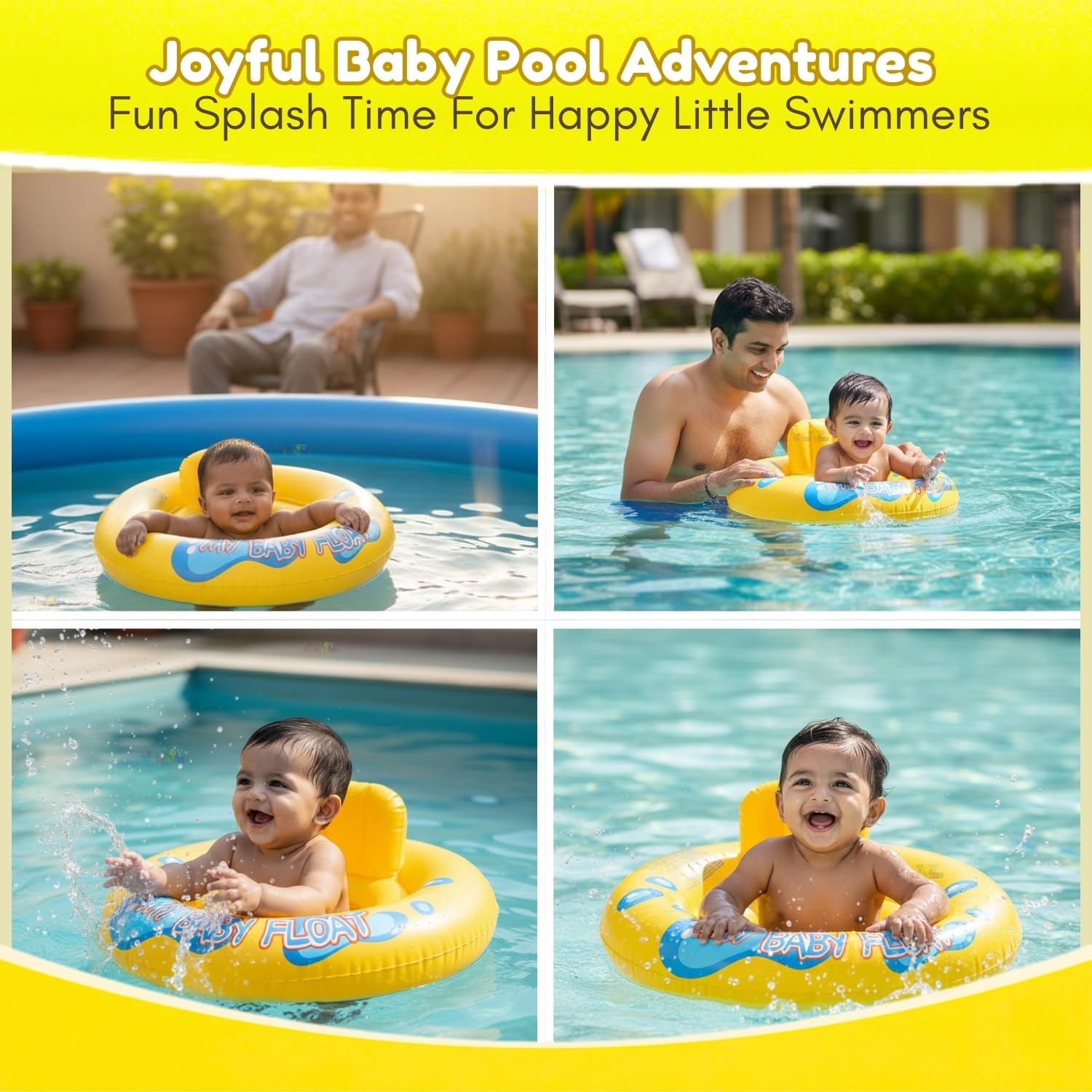 Toy Imagine 26.5"(67 cm) Inflatable Baby Swim Ring with Small Inner Ring Safe Swimming Tube for Kids Anti-Flip PVC Tube,Yellow Saddle-Seat with Leg Holes For Infants 6-24 Months,Baby Pool Swim Trainer 3