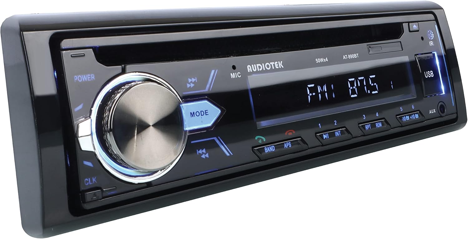 New Audiotek AT-990BT CD / MP3 Car Audio Receiver Works with USB, SD, Bluetooth, Compatible with MP3/WMA/CD-R/RW/USB/SD/MMC Slots, Sensitive FM Receiver, AUX in Front