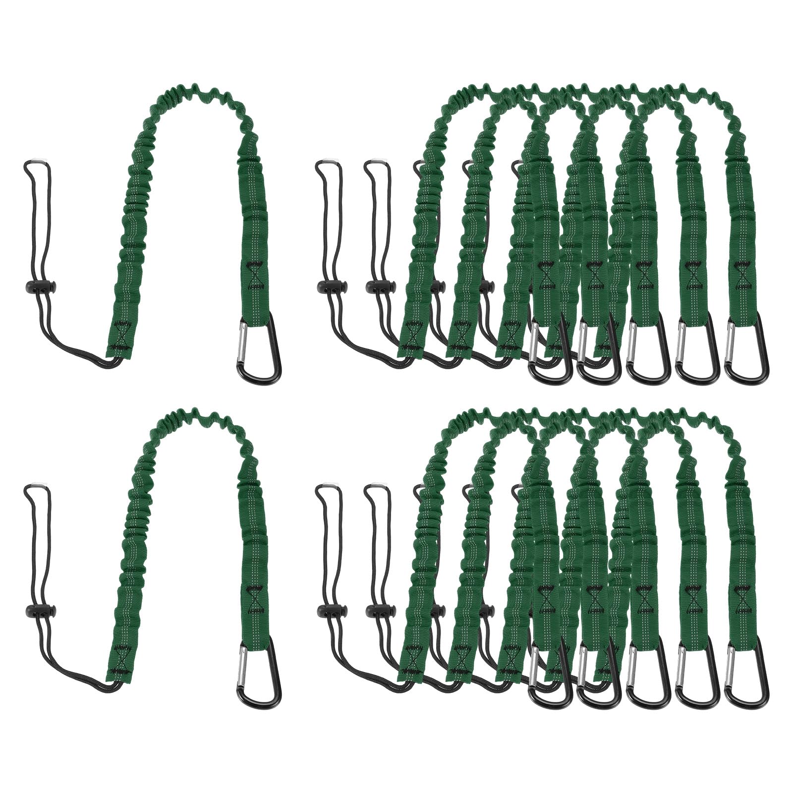 sourcing map Retractable Tool Lanyard 3ft with Single Aluminum Buckle and Adjustable Loop End, Maximum Weight Limit 10KG / 22lb, Safety Fall Protection Tools Leash, Dark Green 12 Pack