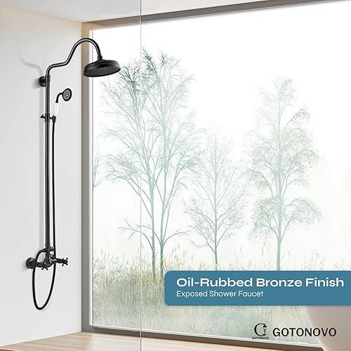 Miniatura 3 de gotonovo Juego de grifo de ducha expuesto de lujo, sistema de ducha de baño de 8 pulgadas, montaje en pared, cabezal de ducha de lluvia con rociador