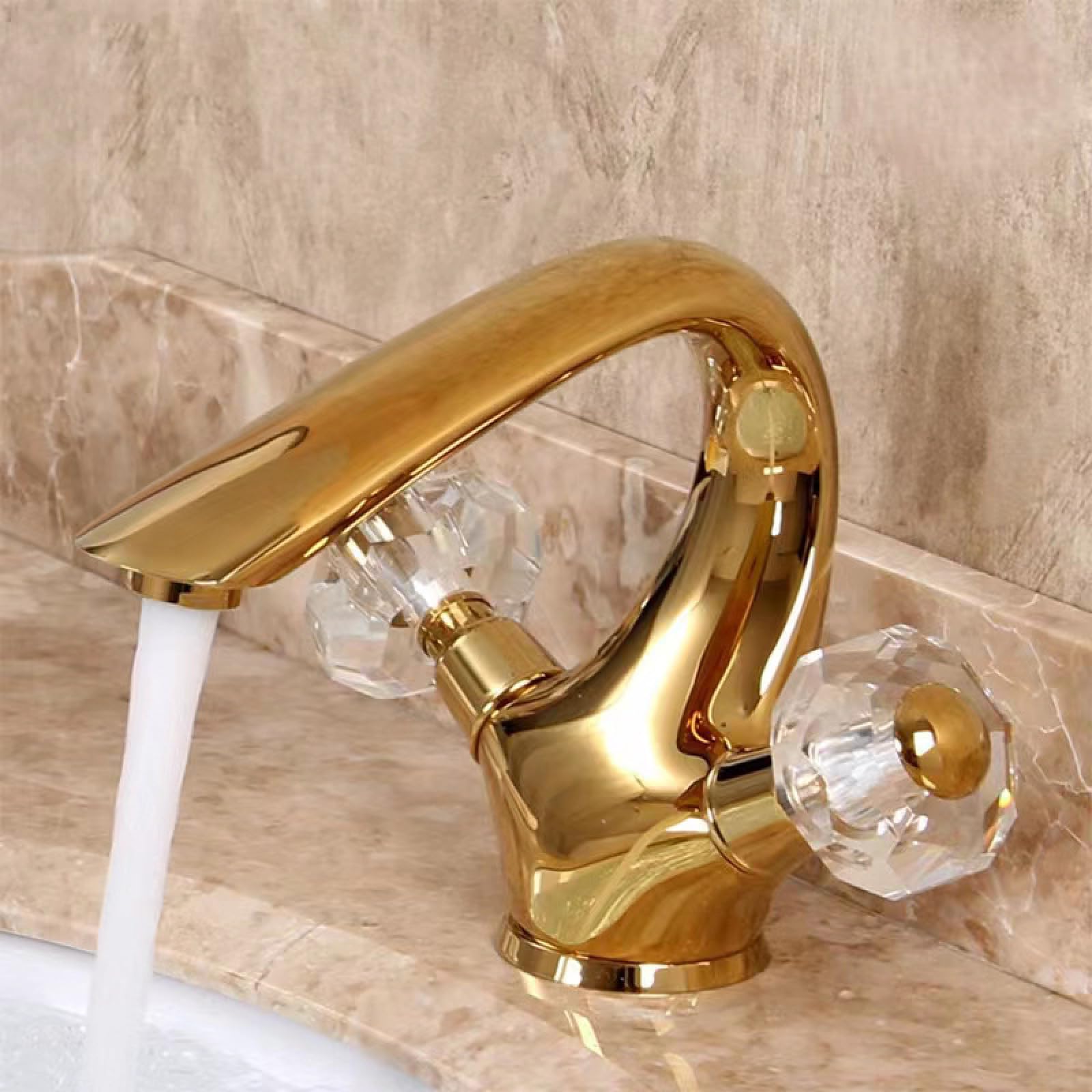 Fanjubei Crystal Handle Copper Bathroom, Double S, Hot And Cold Water Faucets, S