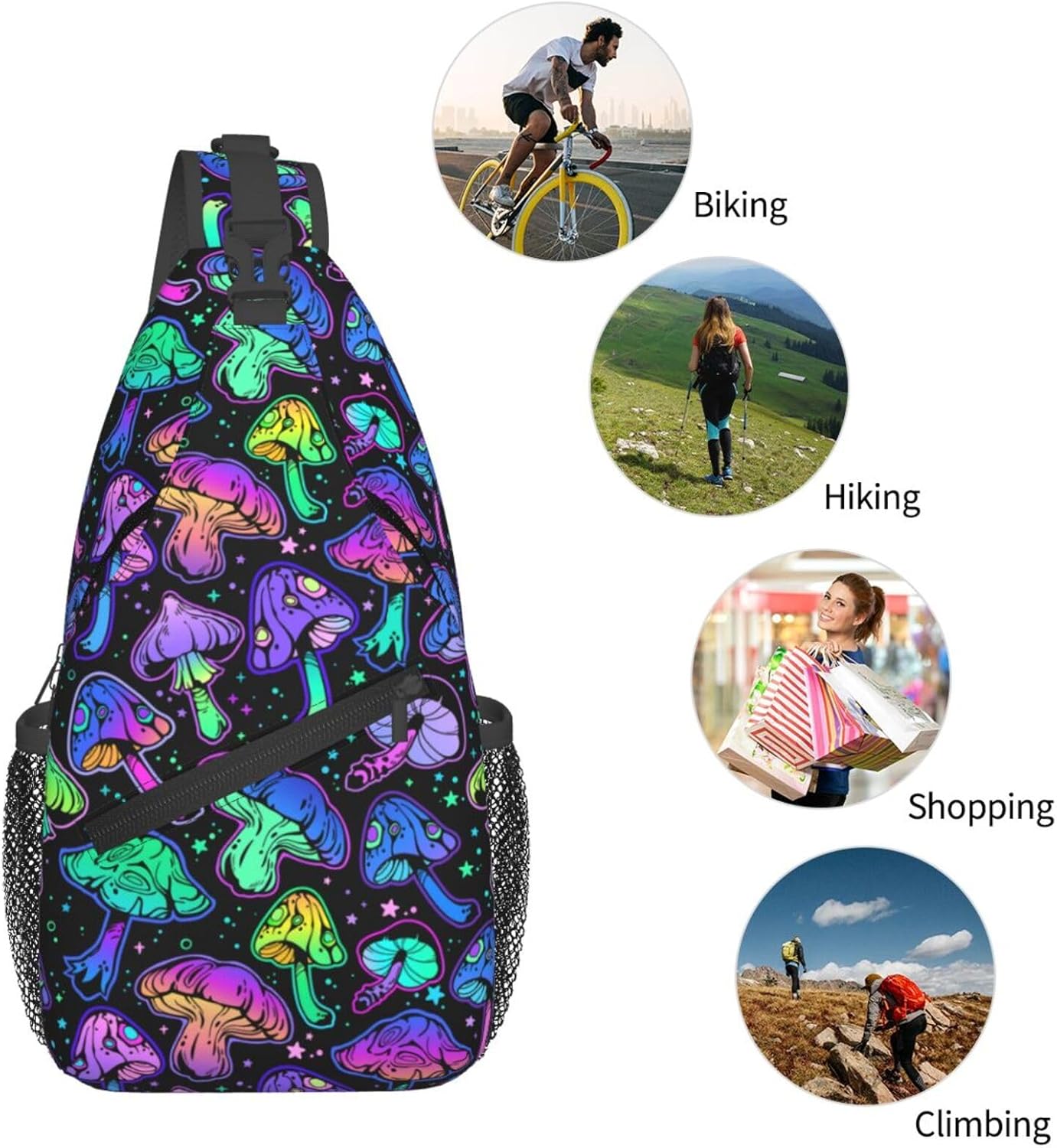 Bright Mushrooms Sling Bag For Women Men Mushroom Backpack Crossbody Shoulder Bag Sling Backpack Chest Bag Travel Hiking Casual Sport Daypack - Image 6