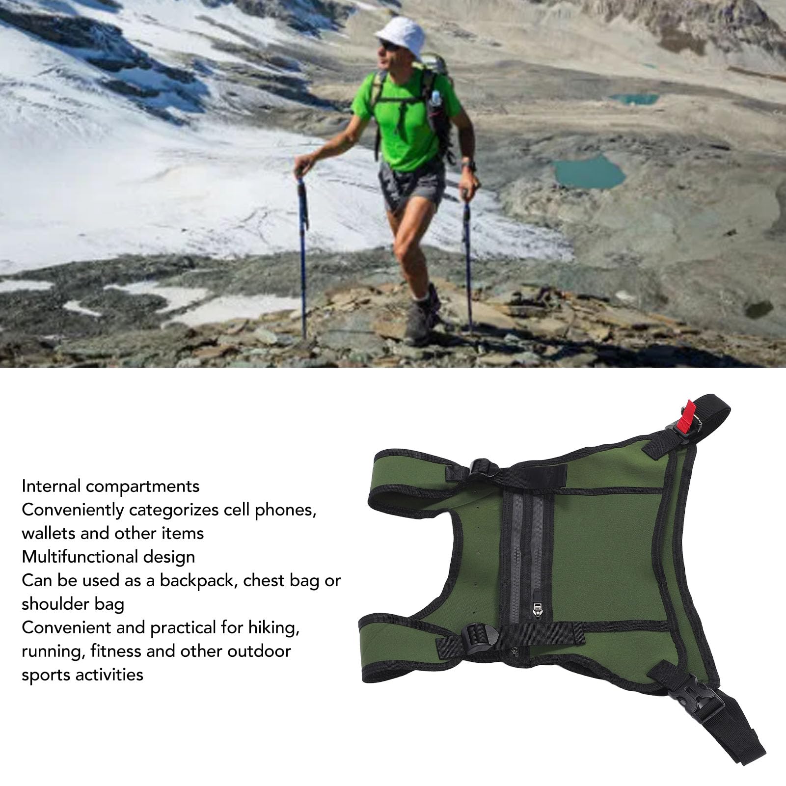 Sports Chest Pack, Chest Vest Adjustable Water Portable Mobile Phone Chest Bag for Men Climbing Running Fitness (Army Green)