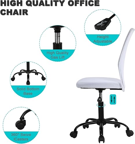 Miniatura 5 de Silla de oficina sin brazos, silla de oficina ergonómica de malla con respaldo alto con soporte lumbar, sillas de computadora, silla con ruedas para