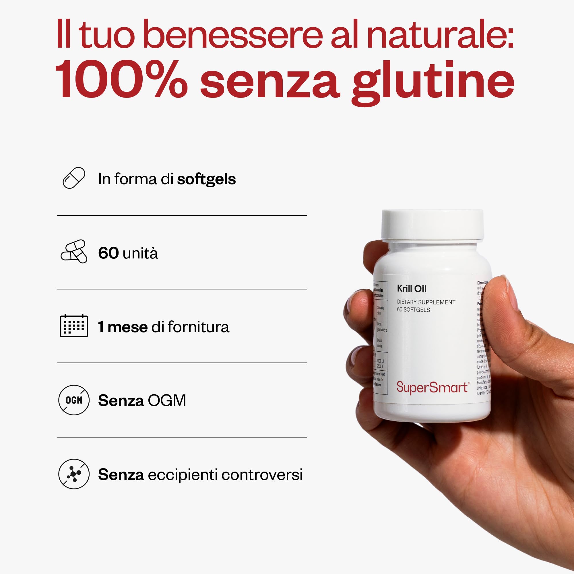 Olio di Krill - Favorisce la normale pressione sanguigna - SuperSmart | Naturalmente ricco di Omega 3 (EPA e DHA), antiossidanti e fosfolipidi