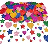150 Pegatinas de Espuma con Purpurina, Estrellas y Corazones Autoadhesivos, Pegatinas de Goma EVA para Manualidades, Scrapbooking y Decoración Infantil