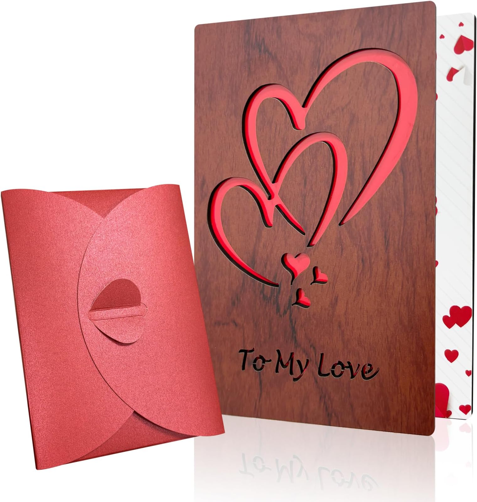 Jsdoin Valentines Day Card Wooden Wood I Love You Card Surprise Greeting Card Hollow Carved Design Anniversary Card to Say Happy Valentine's Day Card๏ผHusband Wife๏ผHer๏ผHim๏ผGirlfriend๏ผBoyfriend๏ผred