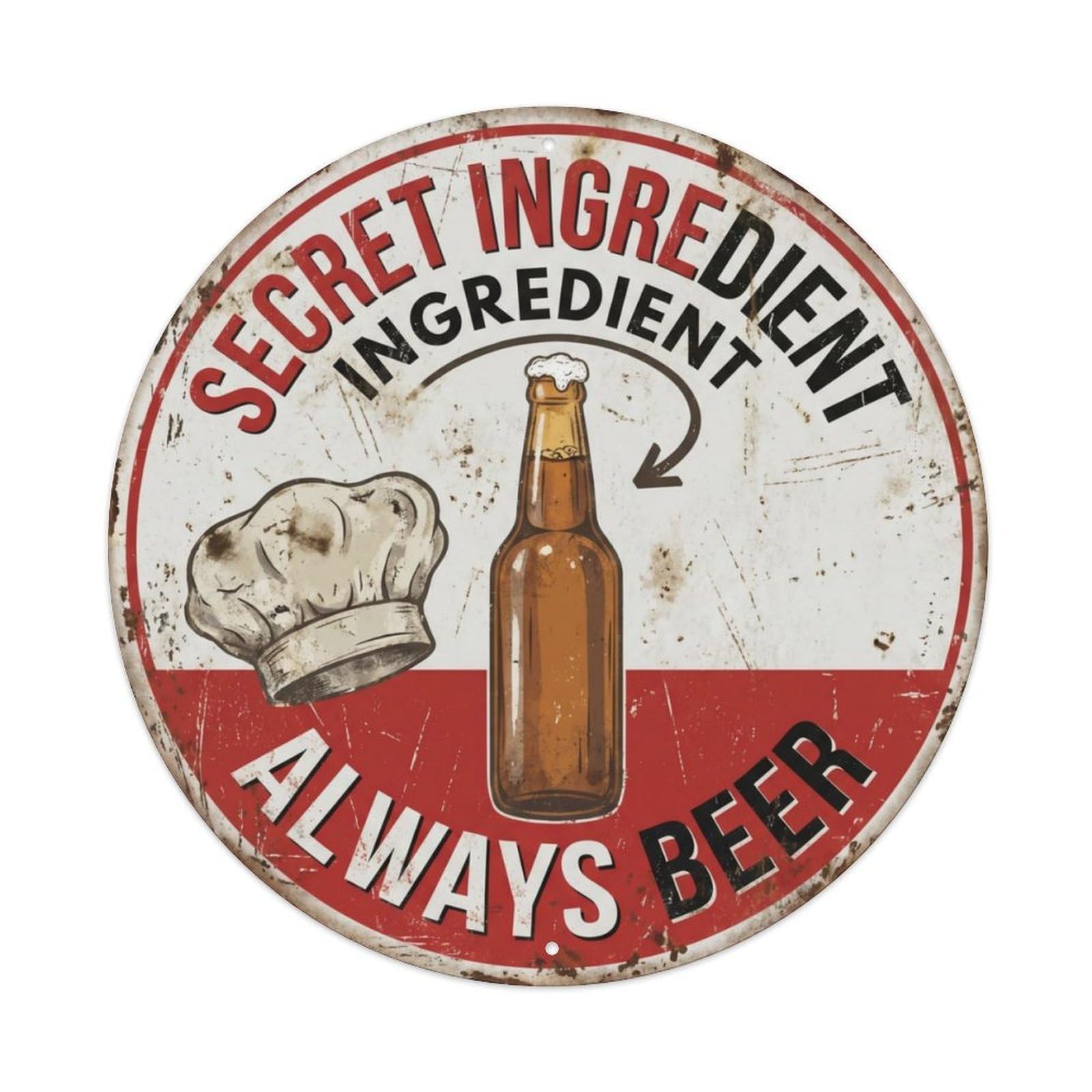 Chef Cooking Kitchen Beer Metal Tin Sign Plaque Wall Decor for Cafe, Club Bar, Office, Home Garden Round Metal Poster 8x8Inch