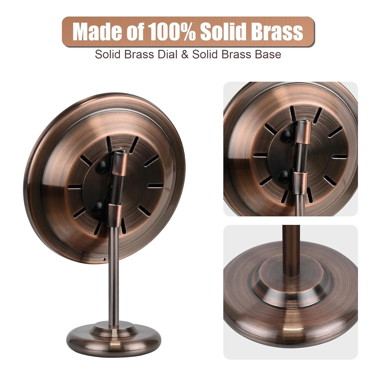 4’’ Outdoor Thermometer Hygrometer - Solid Brass Analog Temperature Gauge with Stand, No Battery Required Weather Dial Hygrometer Thermometer for Home, Office, Table or Decorative