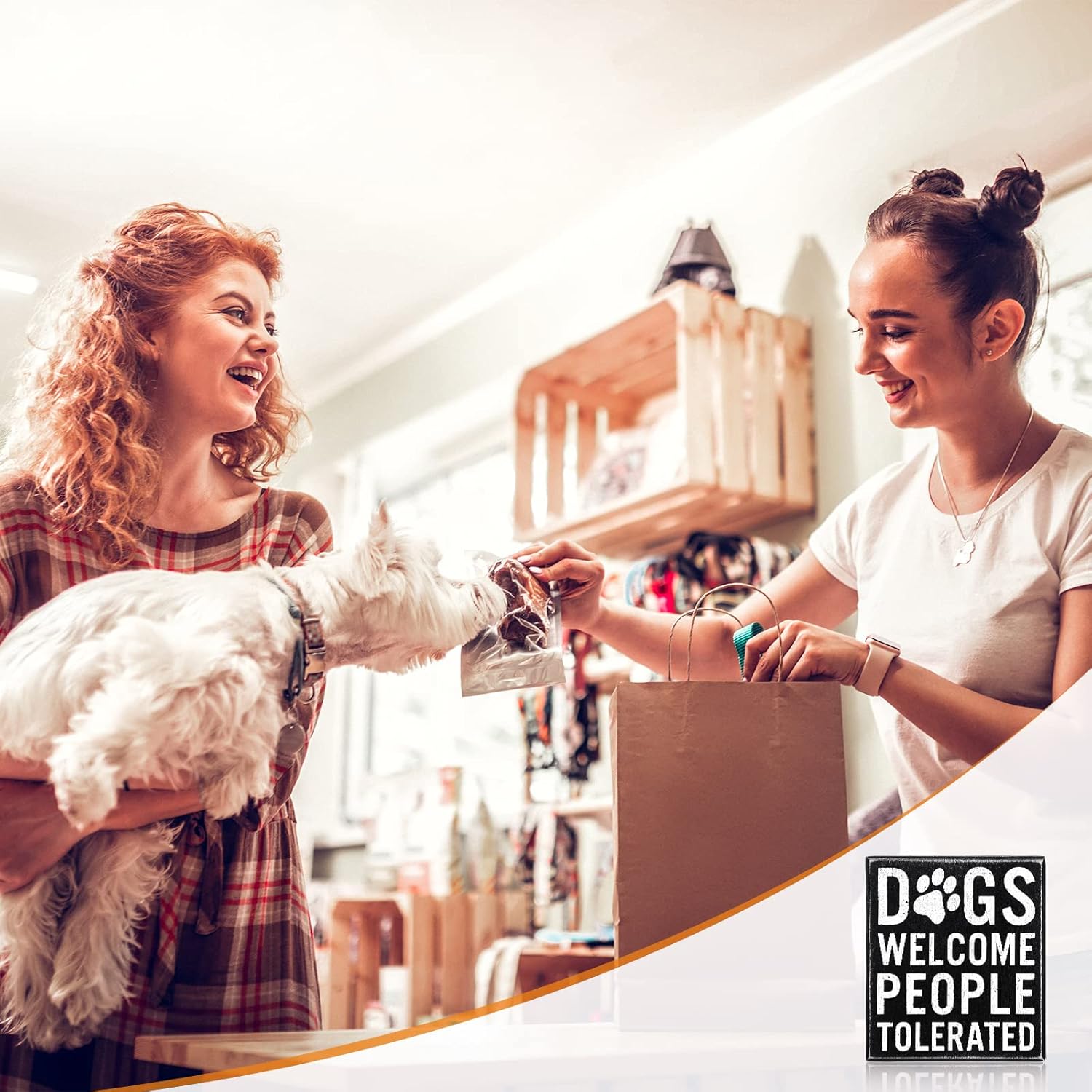 Dogs Welcome People Tolerated Dog Lover Decor Presents for Animal Lovers Wood Dogs Box Sign Welcome Word Dog Signs Rustic Wall Decor Art Pet Saying Farmhouse Decor, 5 x 6 x 1.77 Inch(Black Bottom) - Image 6