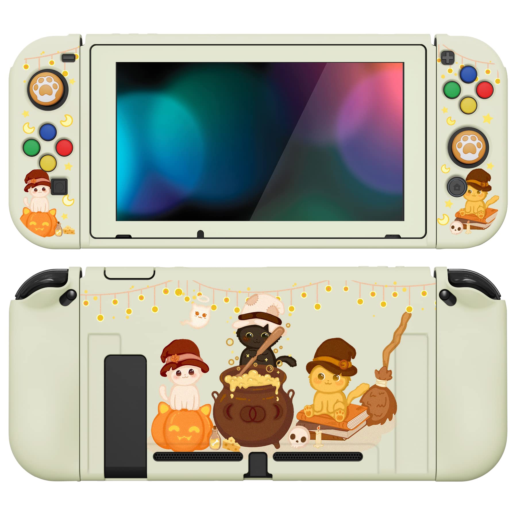 PlayVital ZealProtect Funda Protectora Suave para Nintendo Switch Accesorios Carcasa con Protector de Pantalla & Tapas de Agarre para el Pulgar & Pegatinas de ABXY Dirección Botón(Gatos en Piscina) — view 25