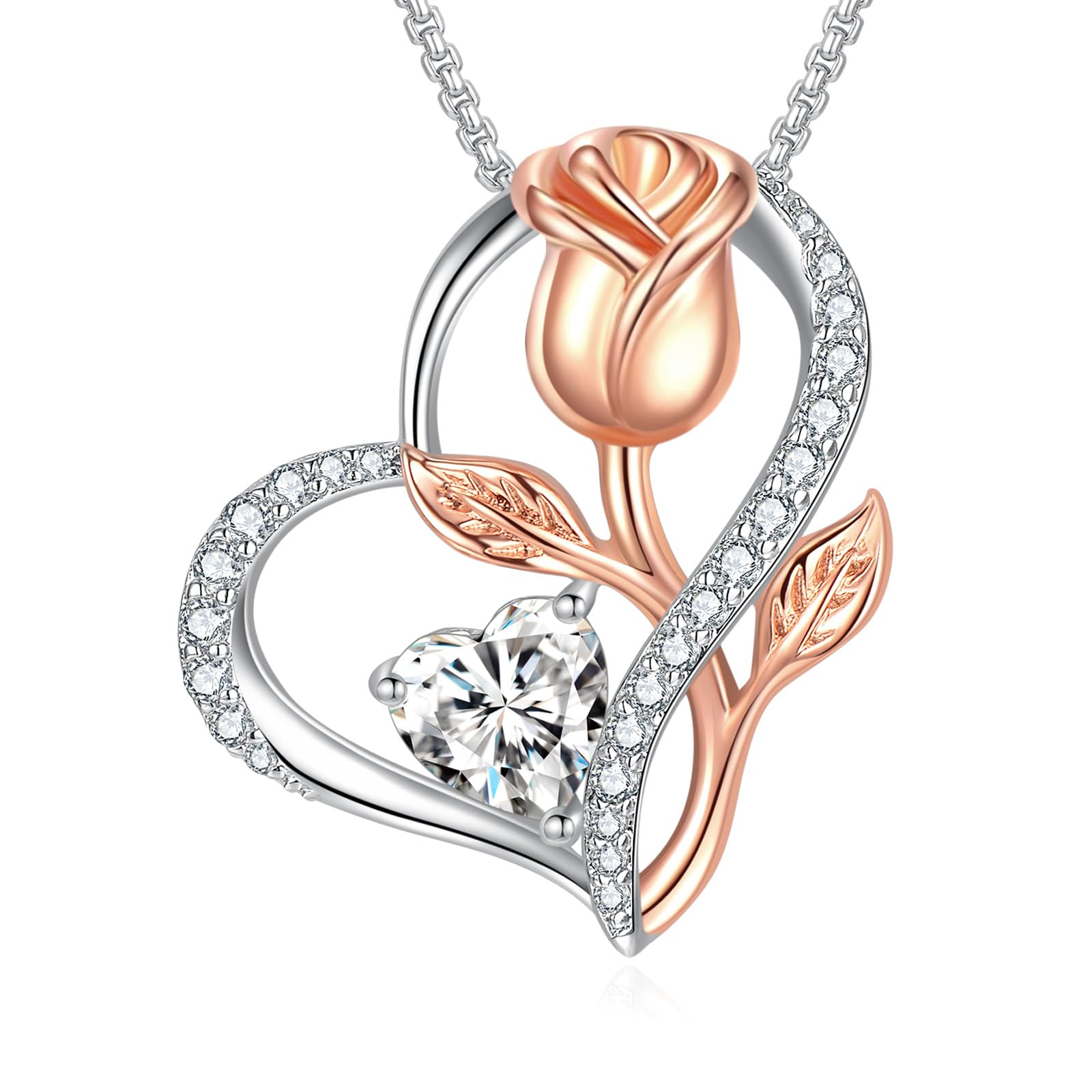 Praelinos Collares Mujer Flor Rosa Birthstone Colgante Chapado en Oro Rose Joyas Regalos para Esposa Mama Novia Niña, Cumpleaños Navidad Aniversario día de San Valentín