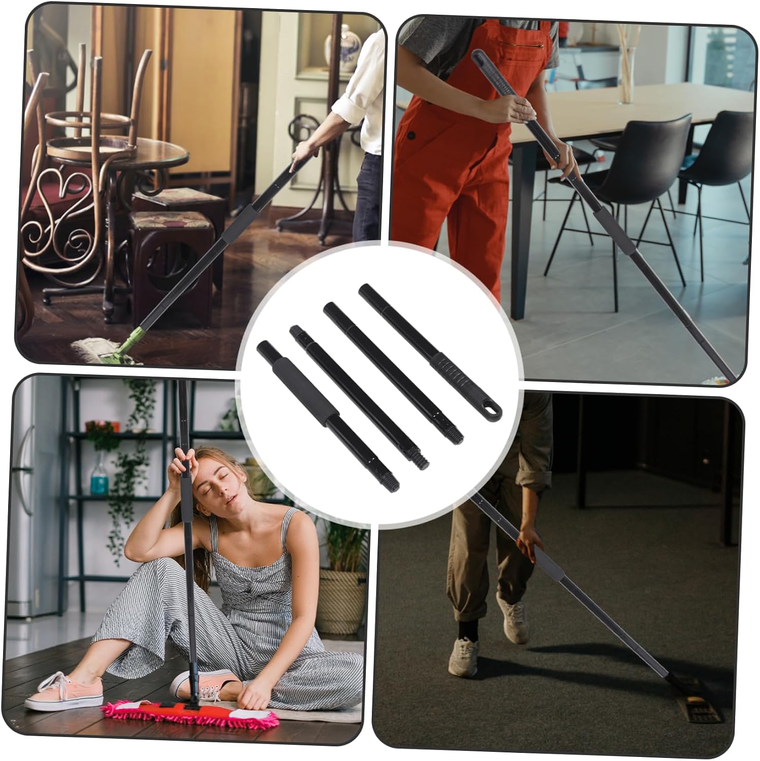 25mm Coated Iron Mop Handle 4-Section Threaded Replacement Rod for Floor Cleaning Compatible Wet and Dry Mops for Home and Commercial Use