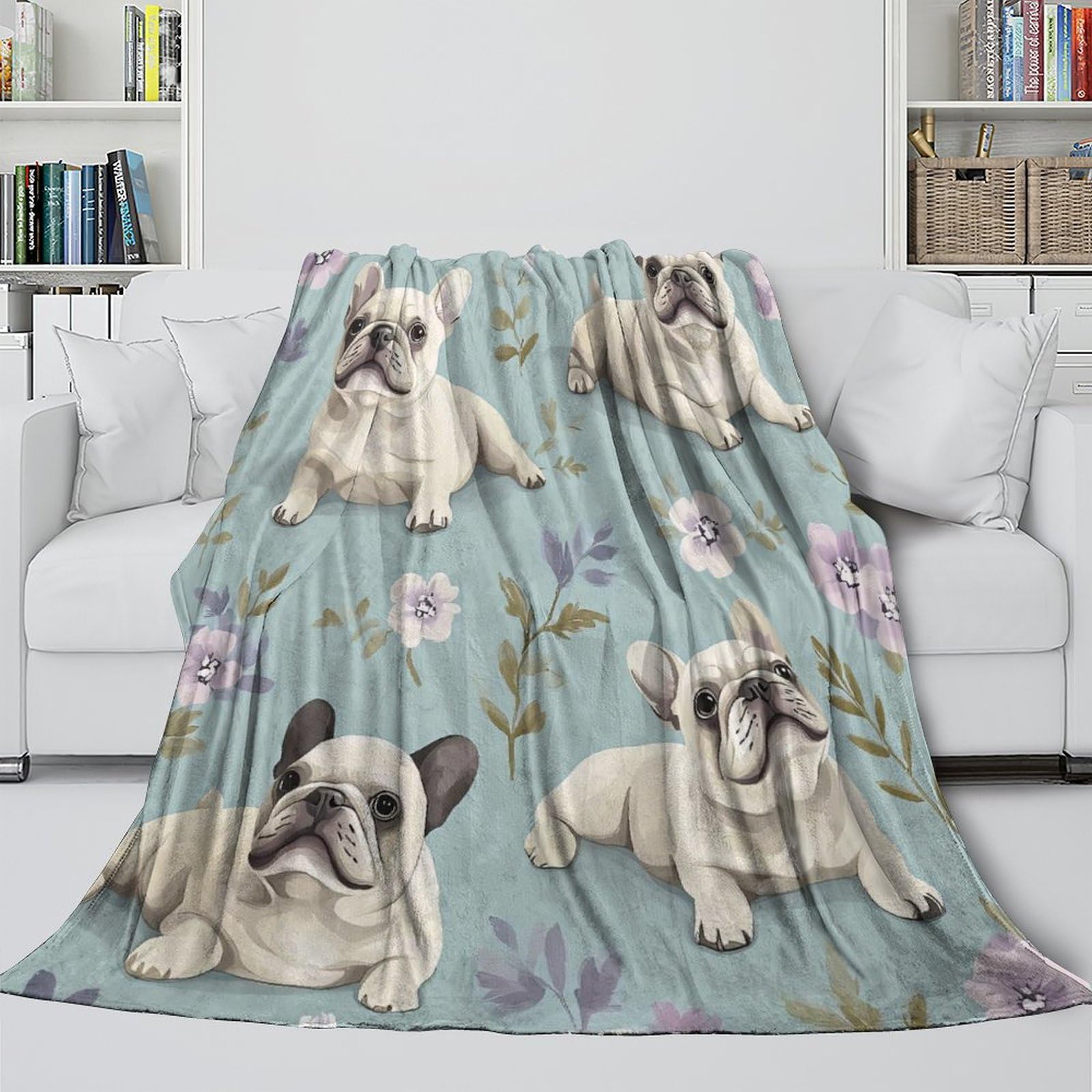 stampa 3D French Bulldog carino coperta da viaggio microfibra biancheria da letto compatta coperta da viaggio morbida per giovani in vacanza Illustration dolce 70×80inch(180x200cm)