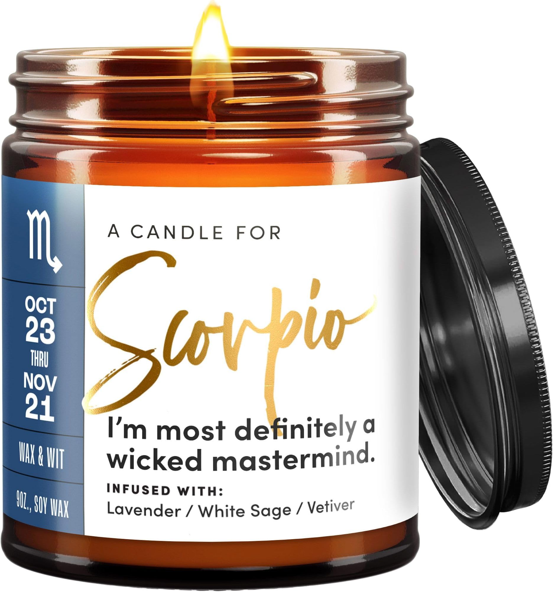 WAX & WIT Scorpio Gifts Women, Scorpio Candle Gifts for Women, Astrology Gift, October November Birthday Gift for Woman, Zodiac Candles - 9oz