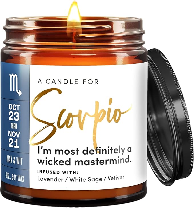 WAX & WIT Scorpio Gifts Women, Scorpio Candle Gifts for Women, Astrology Gift, October November Birthday Gift for Woman, Zodiac Candles - 9oz