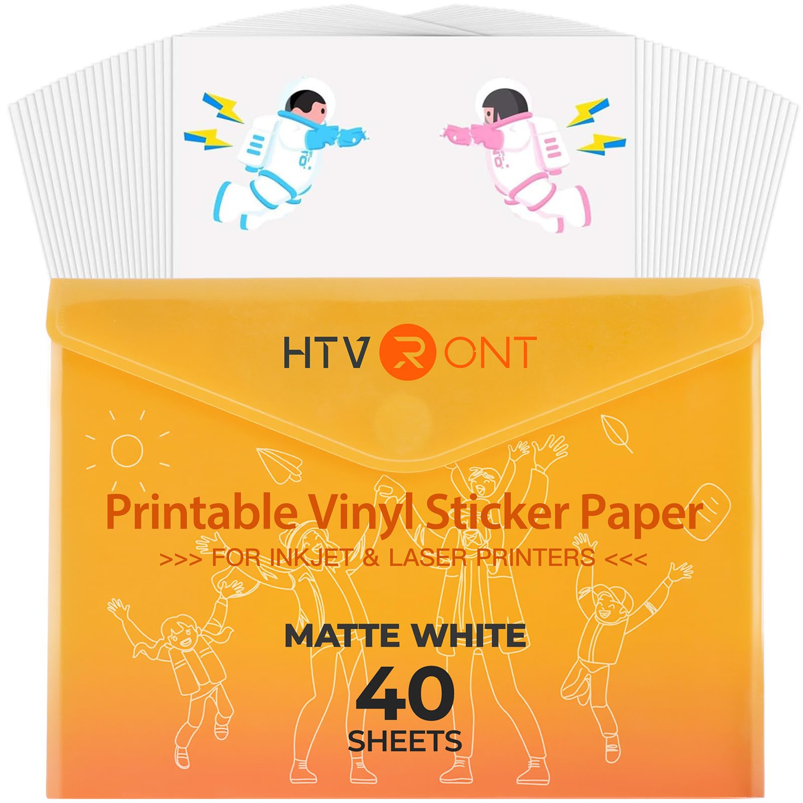 HTVRONT Printable Vinyl for Inkjet Printer & Laser Printer - 40 Pcs Matte White Inkjet Printable Vinyl Sticker Paper, 8.5"x11"