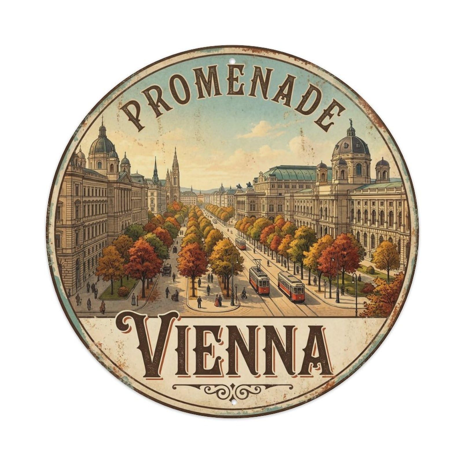 Vintage Travel Vienna Austria Boulevard Metal Tin Sign