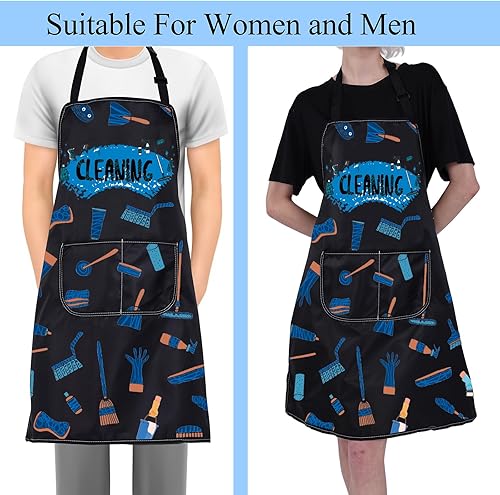 Miniatura 4 de FUSTMW Delantal con bolsillos, regalo de limpieza de casa, talla única, multicolor, moda, mujer (uso profesional y doméstico)