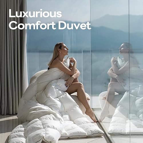 Miniatura 8 de Edredón de fibra de plumón ultrasuave tamaño Queen, lujoso relleno de edredón esponjoso para todas las estaciones, alto poder de relleno, esponjoso