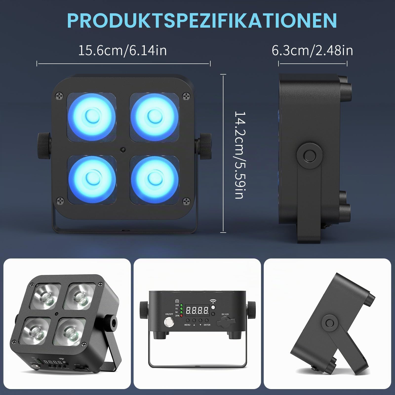 4 Pack 100W Par LED Strahler mit Akku RGBWA+UV 4x25W DMX Mini Bühnenlicht Scheinwerfer mit Fernbedienung App-Steuerung Discolicht Stage Light für DJ Party Show Bar Halloween Weihnachten