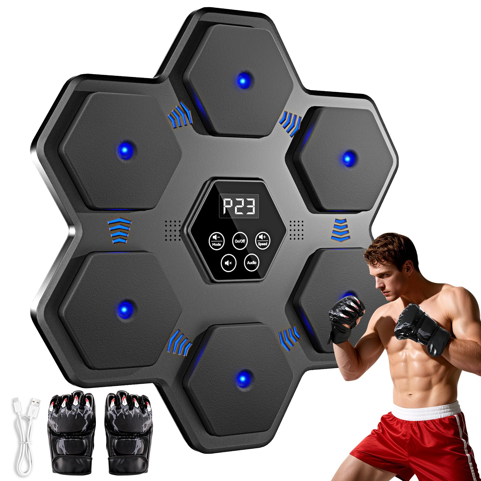Macchina di Boxe Musicale, Allenatore di punzonaggio interattivo Bluetooth Intelligente con Display a LED, Adatto per Palestra di Ufficio Domestico, Allenamento e Sollievo dello Stress