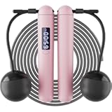 Jump Rope - Counting and Timing Jump Ropes&comma; Tangle-free Steel Wire Skipping Rope with Ropeless&comma; Adjustable Length Rechargeable&comma; LED Display&comma; for Men Women Fitness and Workout