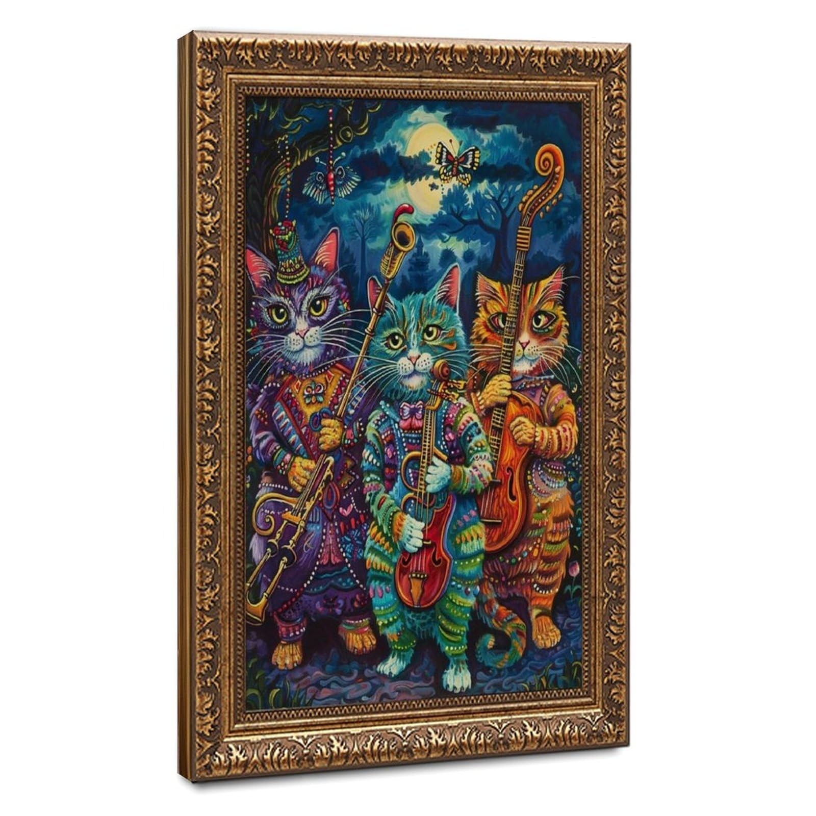 LXWNZE Colorful Cats Playing – Delightful Louis Wain Style Art Canvas Poster Bedroom Decor Landscape Office Room Decor Gift 8" L X 12" W