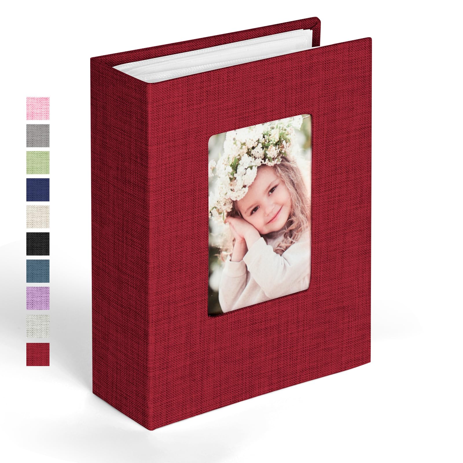Ainiv Photo Albums 6x4 100 Pockets, Linen Cover with Display Window, Maroon — image 1